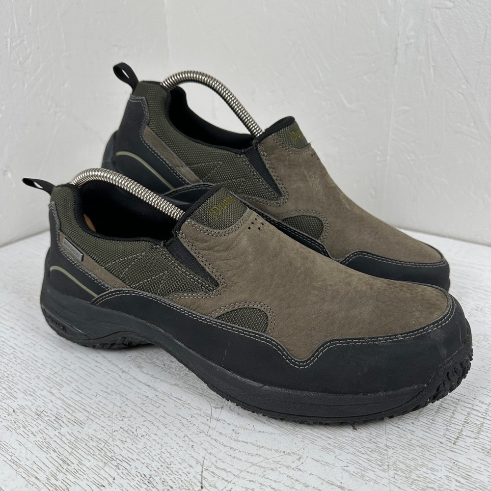 Dunham Cloud Mens 10 Waterproof Slip On Shoes Olive Green Brown Loafers R-BAR